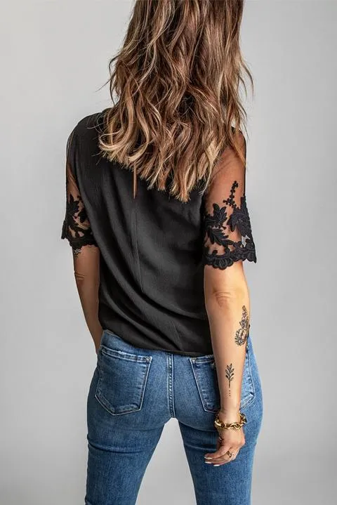Camiseta de mujer con mangas transparentes Jurana, negra