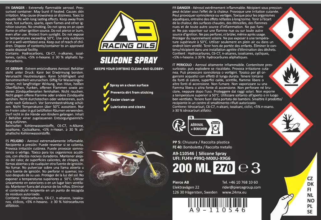 PACK3 ESPRáIS A9 RACING: LIMPIADOR DISCOS DE FRENO + ESPRAY SILICONA + ESPRAY ALLINONE