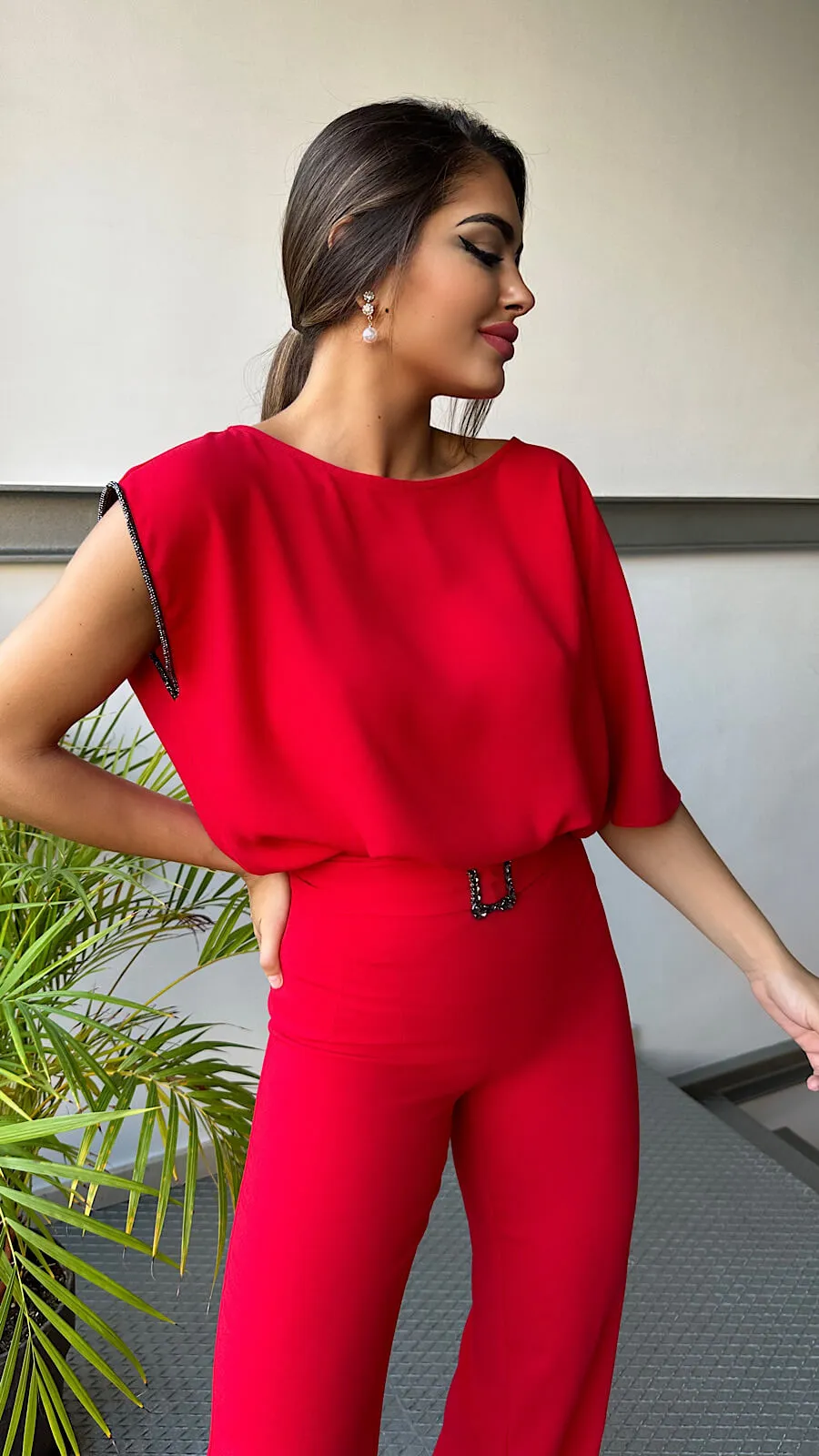 Pantalón Rojo Cinturón Joya(Se Vende En Conjunto)