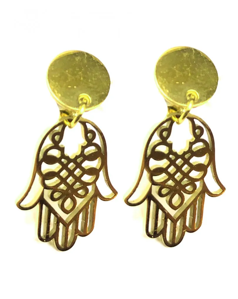 PENDIENTES DORADOS CON BONITA MANO DE FATIMA