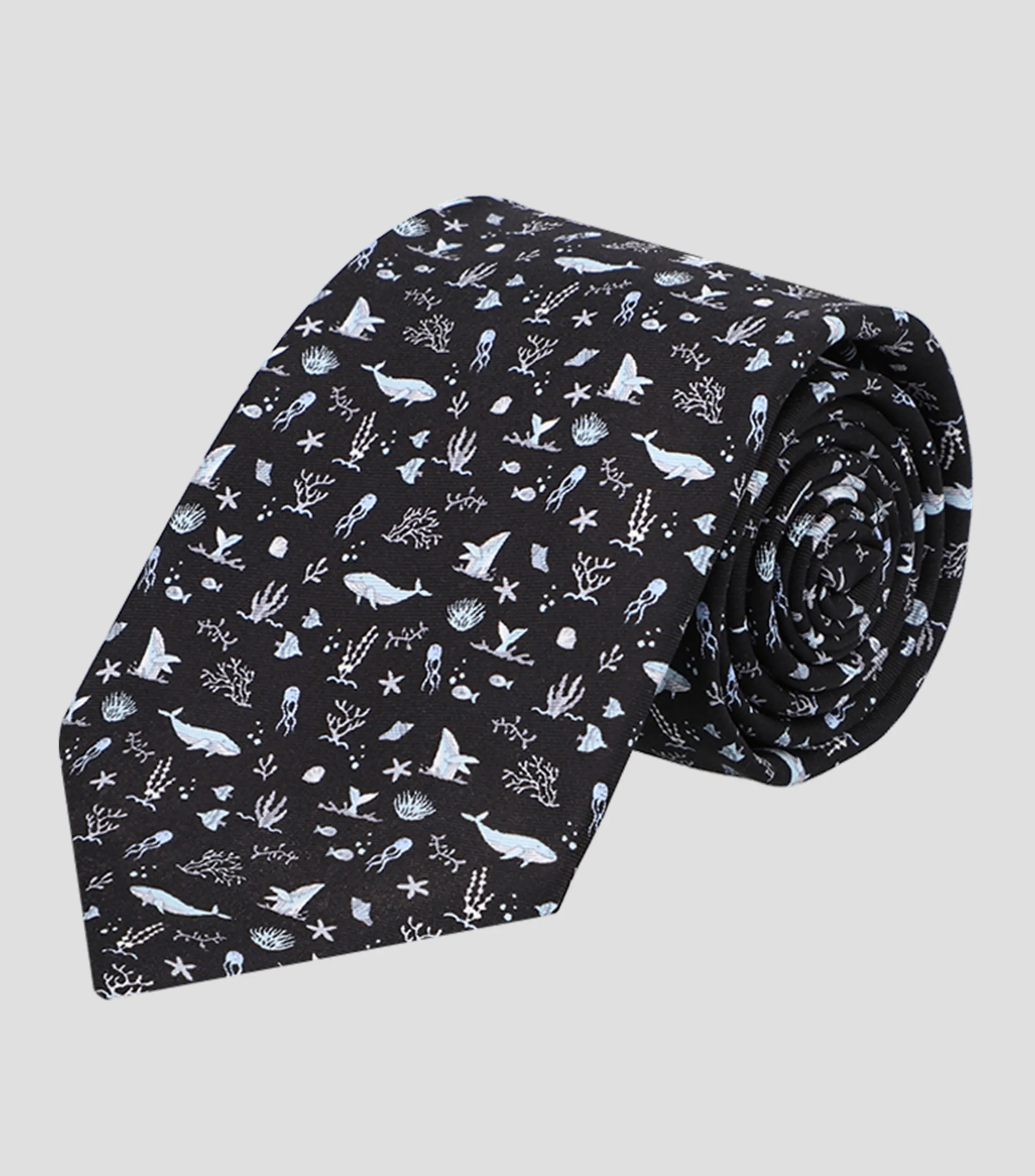 Pineda Covalin Corbata Ancha de Seda Negra con Ballenas