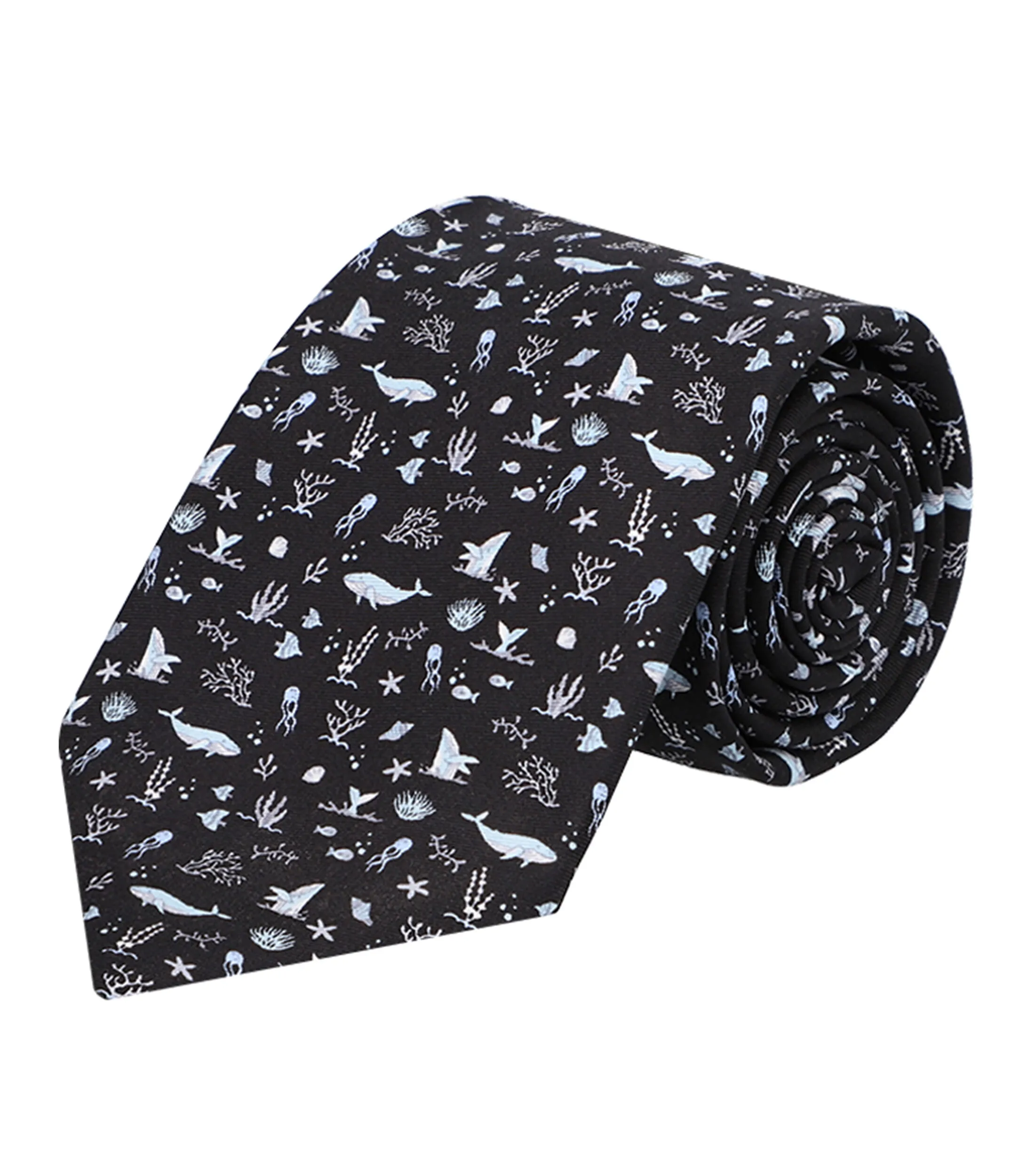 Pineda Covalin Corbata Ancha de Seda Negra con Ballenas