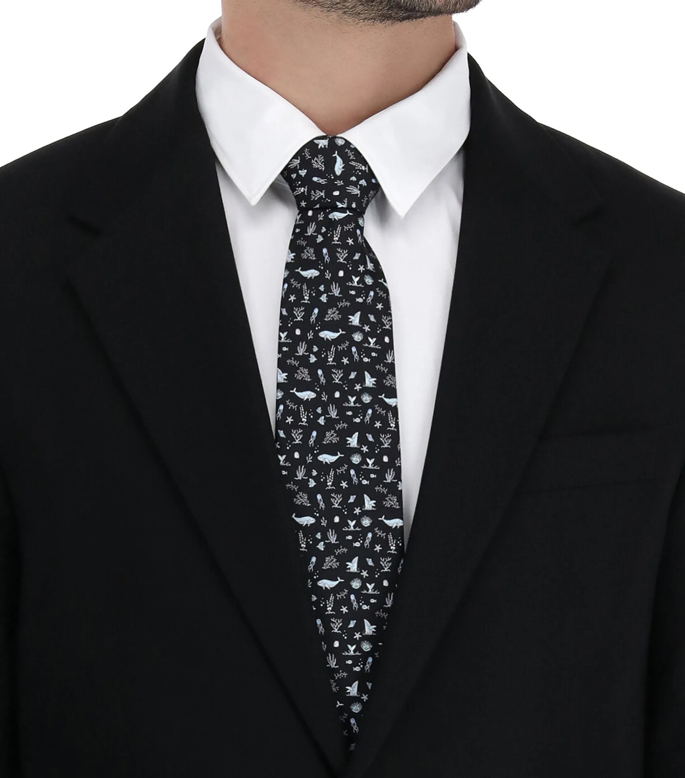 Pineda Covalin Corbata Ancha de Seda Negra con Ballenas