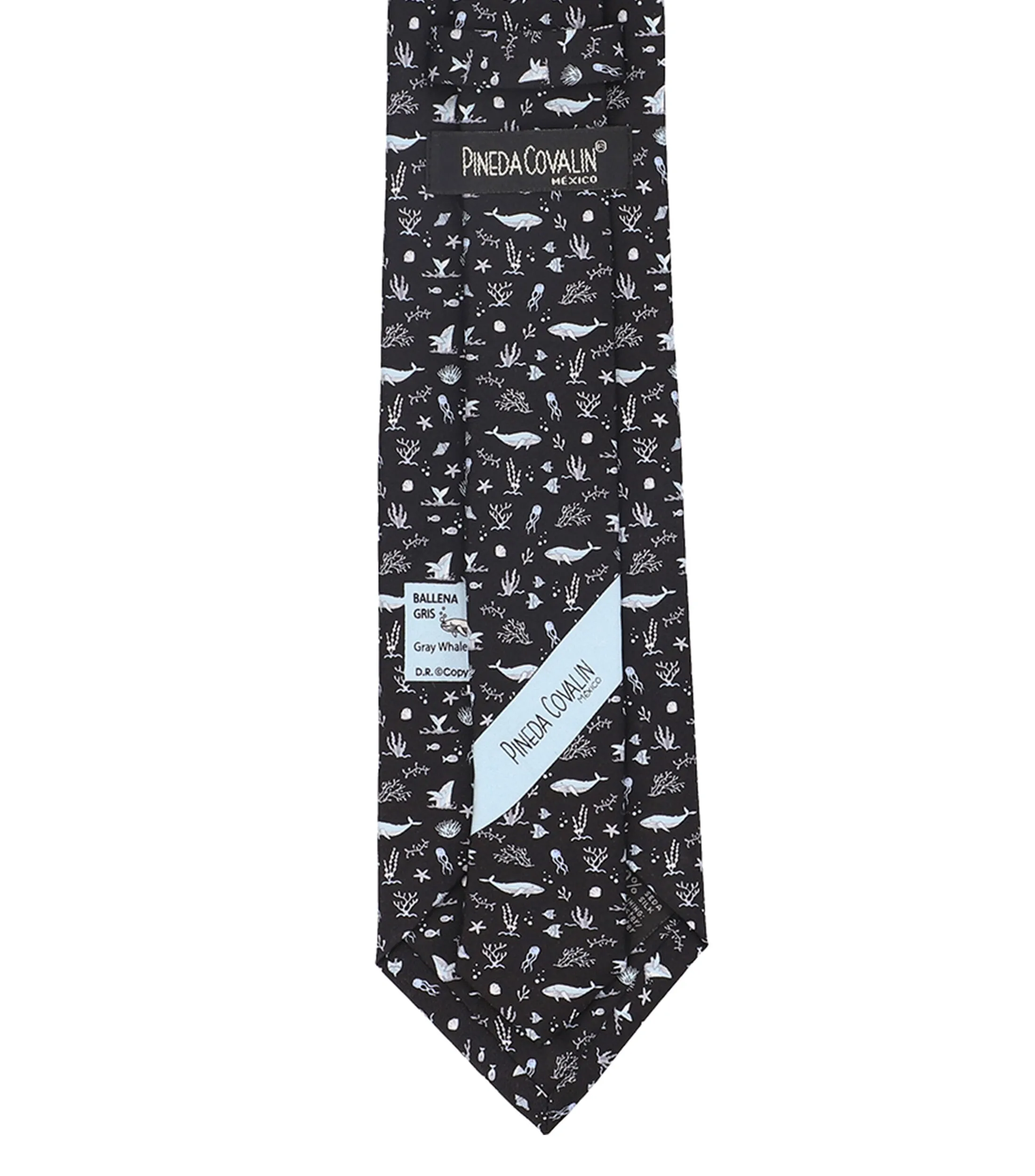 Pineda Covalin Corbata Ancha de Seda Negra con Ballenas