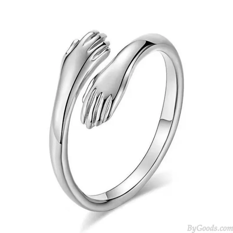 Romantic Embrace Hands Hug Couple Open Adjustable Ring Bride Princess Wedding Gift Promise Engagement Ring