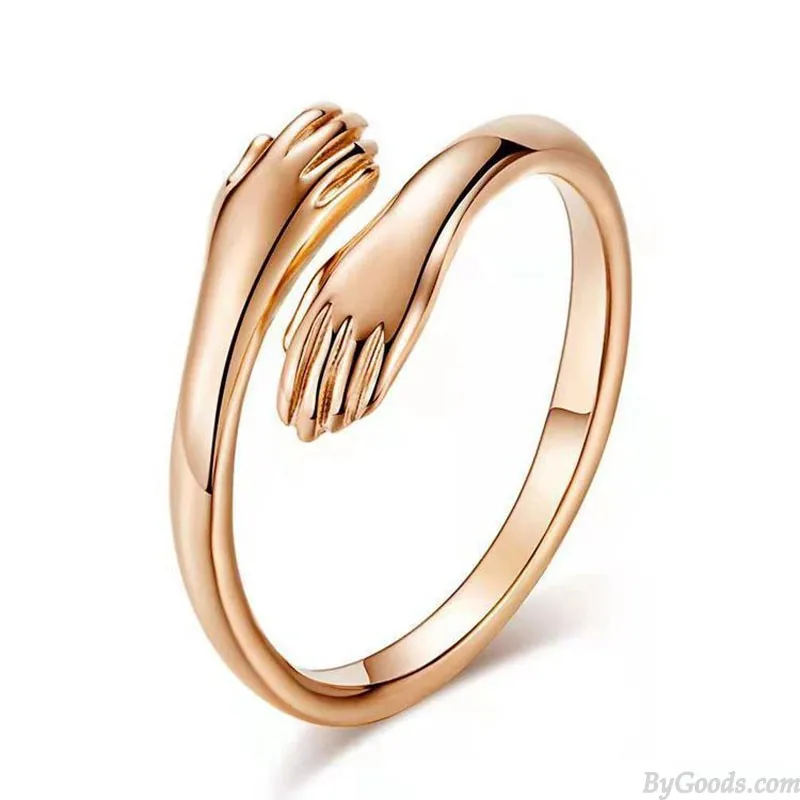 Romantic Embrace Hands Hug Couple Open Adjustable Ring Bride Princess Wedding Gift Promise Engagement Ring