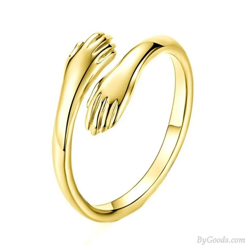 Romantic Embrace Hands Hug Couple Open Adjustable Ring Bride Princess Wedding Gift Promise Engagement Ring