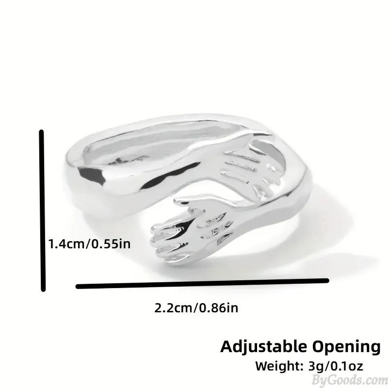 Romantic Embrace Hands Hug Couple Open Adjustable Ring Bride Princess Wedding Gift Promise Engagement Ring
