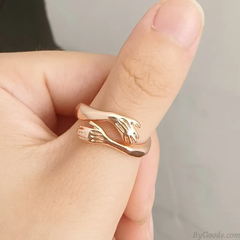 Romantic Embrace Hands Hug Couple Open Adjustable Ring Bride Princess Wedding Gift Promise Engagement Ring