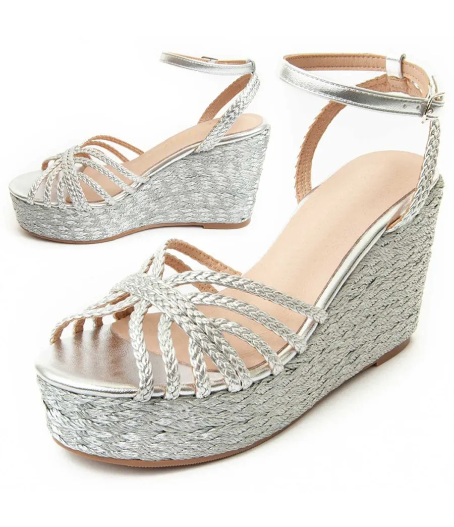 Sandalia Con Cuña Para Mujer.  Montevita  Wespartos2  92588 Plateado