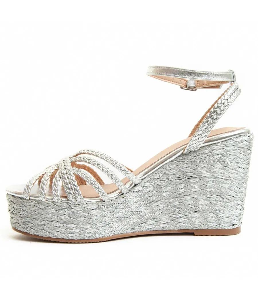 Sandalia Con Cuña Para Mujer.  Montevita  Wespartos2  92588 Plateado