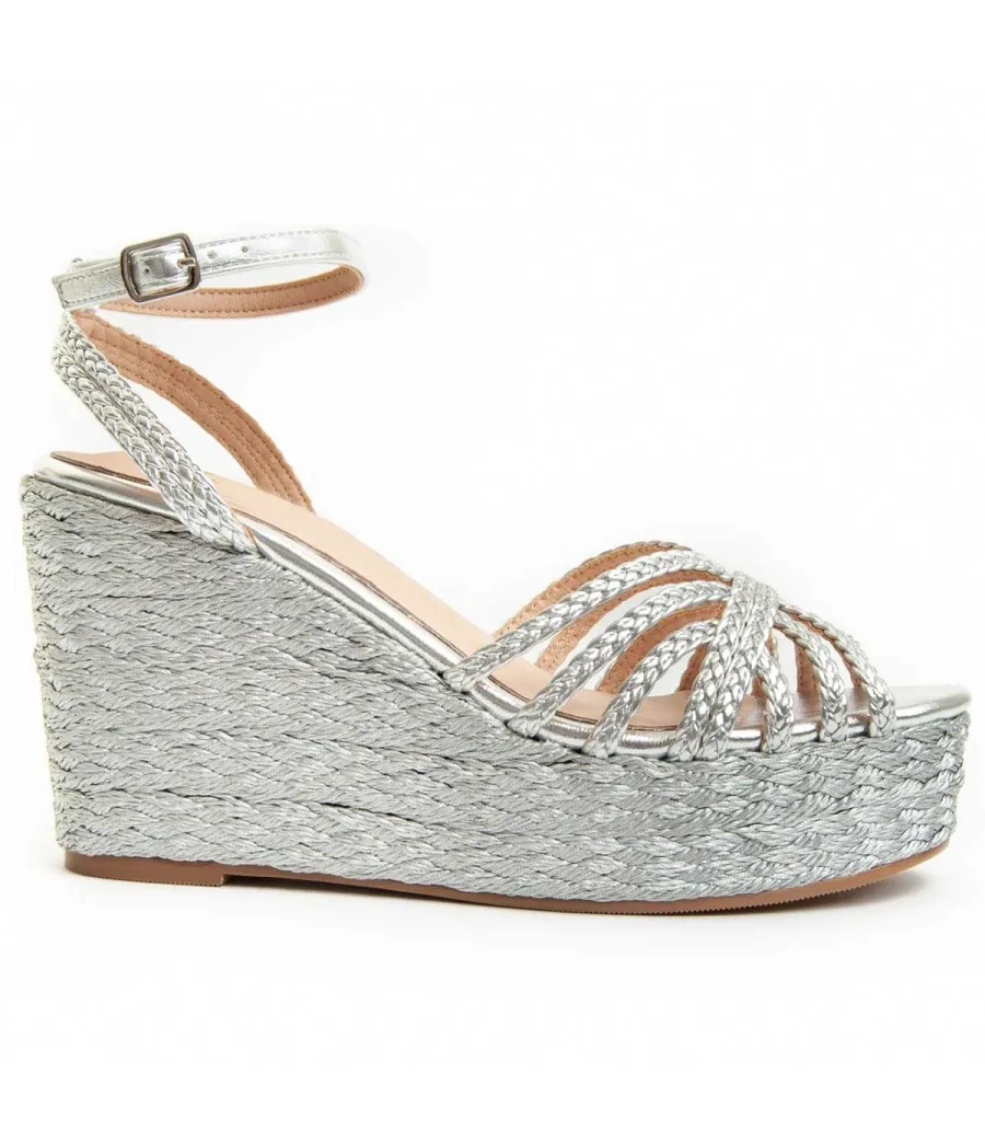 Sandalia Con Cuña Para Mujer.  Montevita  Wespartos2  92588 Plateado