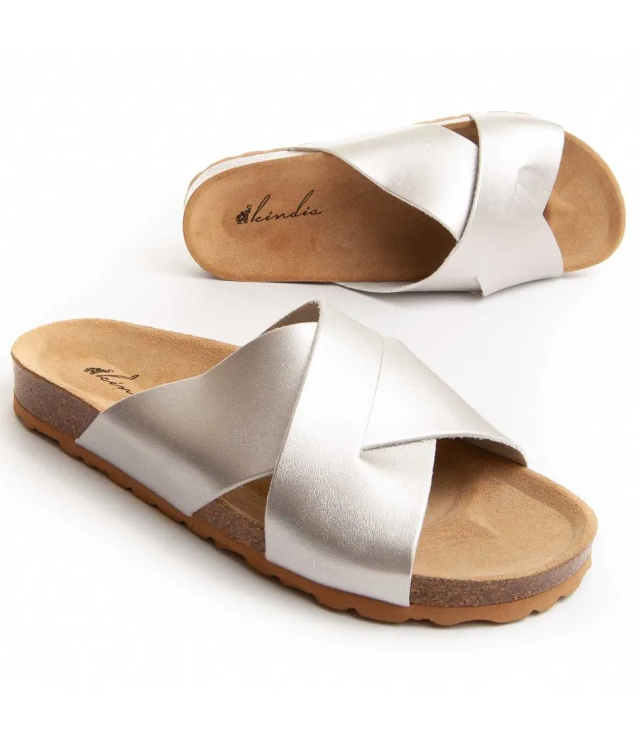 Sandalia confortable para mujer  Leindia  Bioveggie5  73214 Plateado