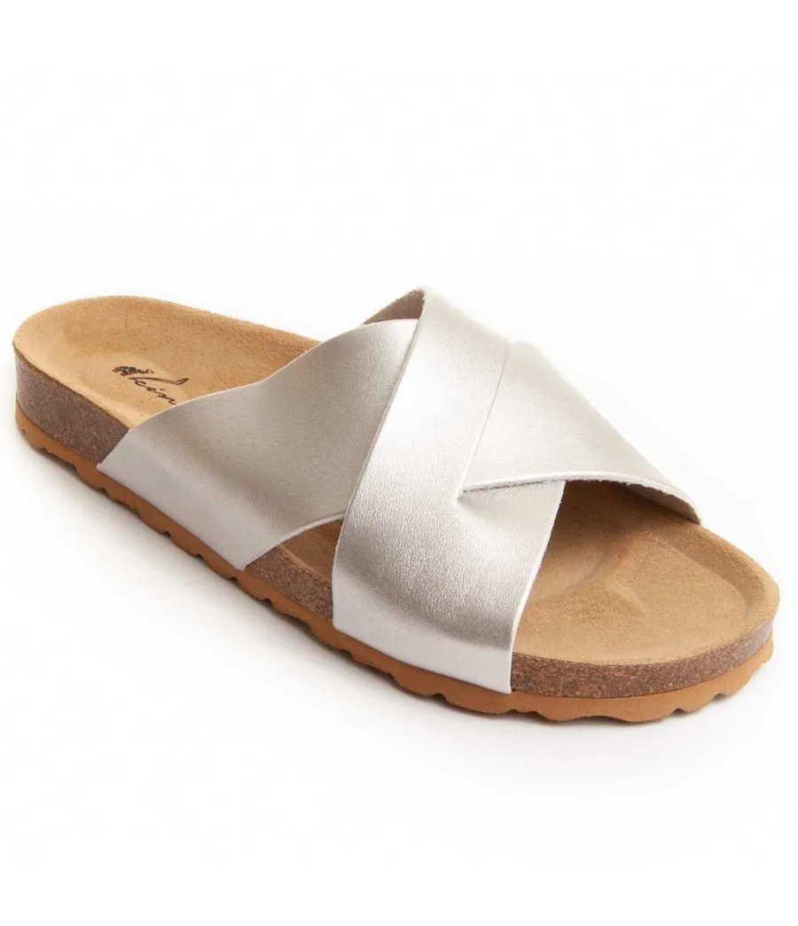 Sandalia confortable para mujer  Leindia  Bioveggie5  73214 Plateado