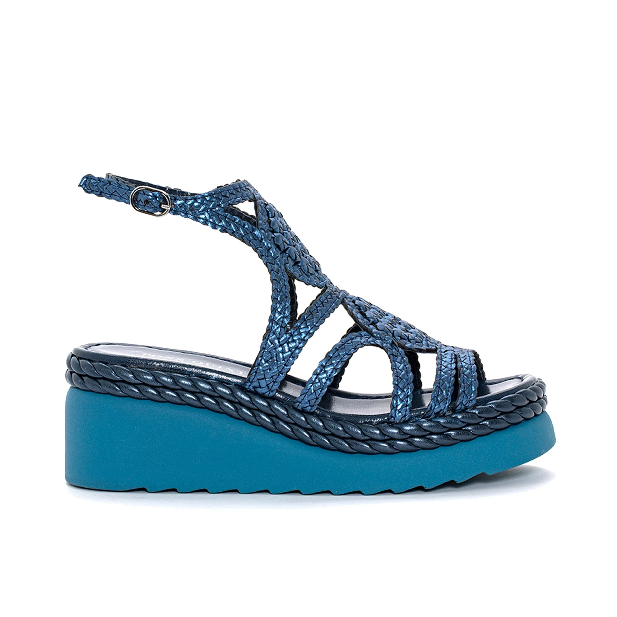 SANDALIA PLATAFORMA IBIZA METAL AZZURRO