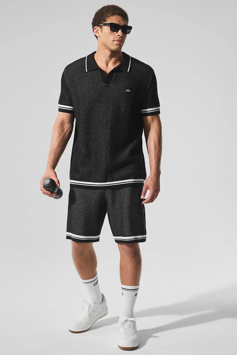 SPORTS CLUB SWEATER KNIT POLO  BLACK
