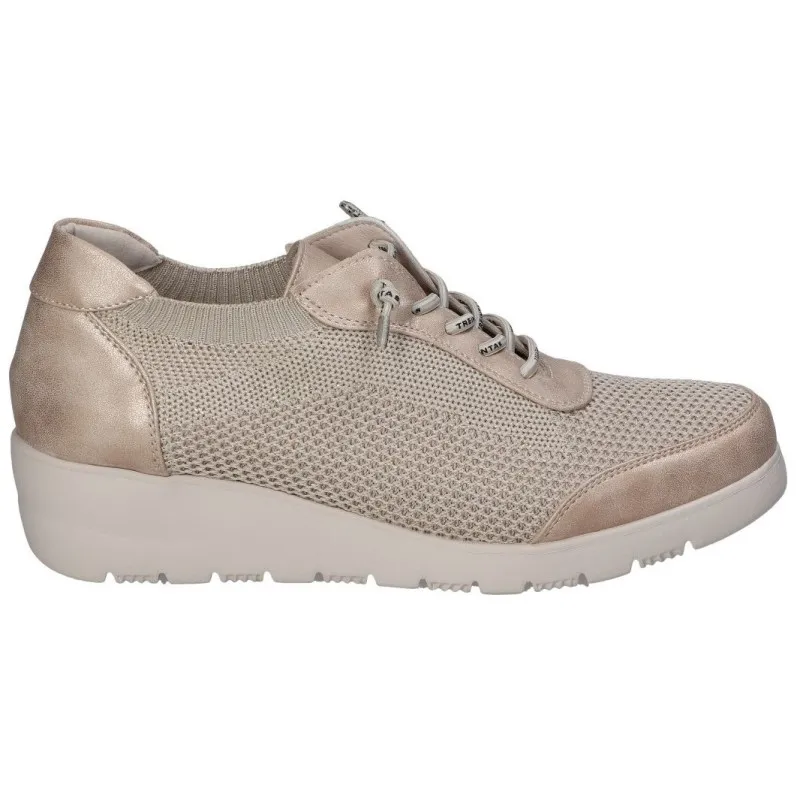 TREINTAS 4150 BEIGE  ZAPATO DE TELA CON CORDONES ELáSTICOS Y CUñA DE GOMA