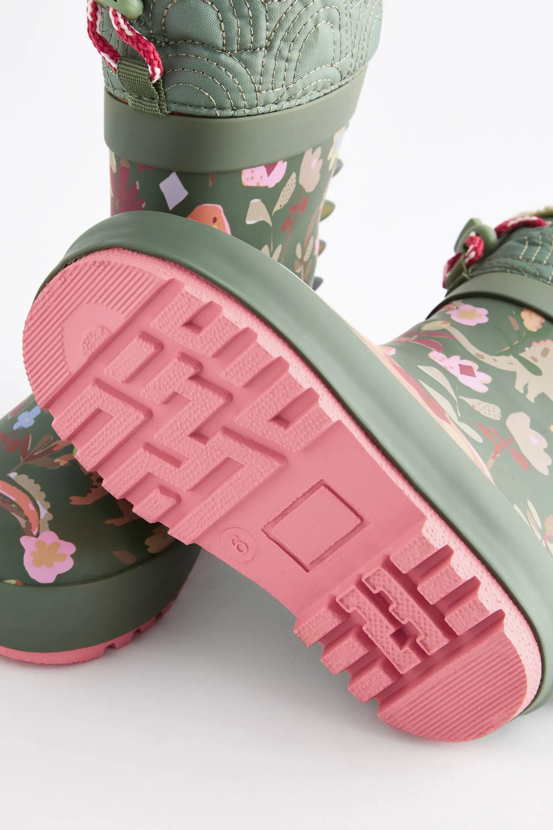 VERDE CON DINOSAURIOS  BOTAS DE AGUA AJUSTABLES